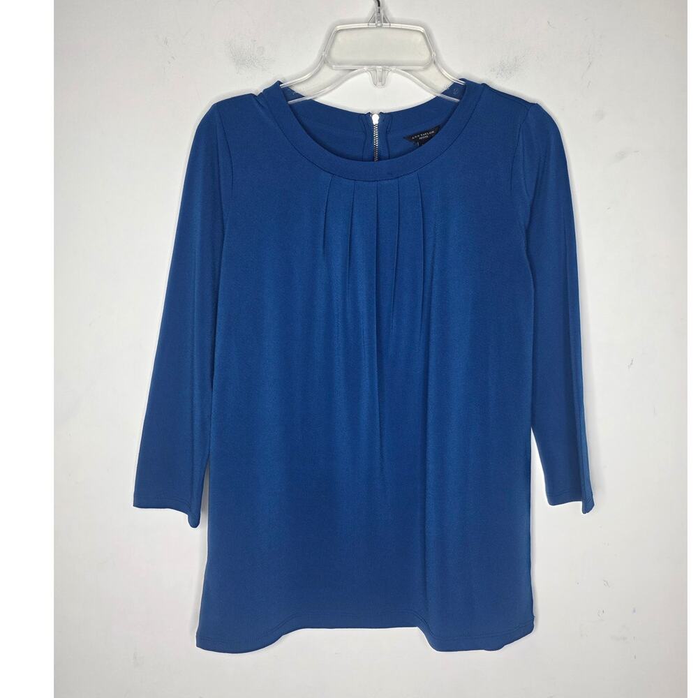 Ann Taylor blue pleated 3/4 sleeve blouse - XSP XS petite